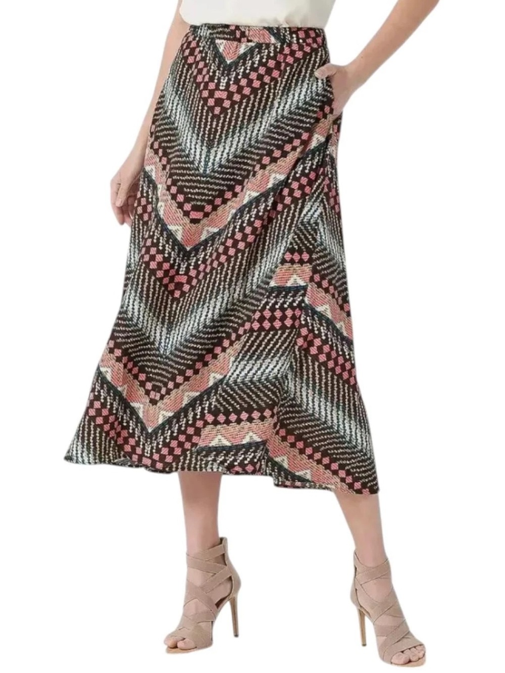 Vintage Bob Mackie Wearable Art Serape Chevron Stripe Multicolor Midi Skirt – XL